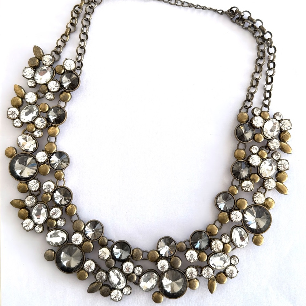 Vintage Rhinestone Cluster Bib Necklace